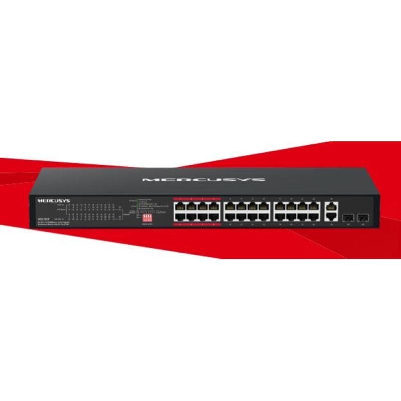 Mercusys 24-Port 10/100Mbps + 2-Port Gigabit Rackmount Switch with 24-Port PoE+