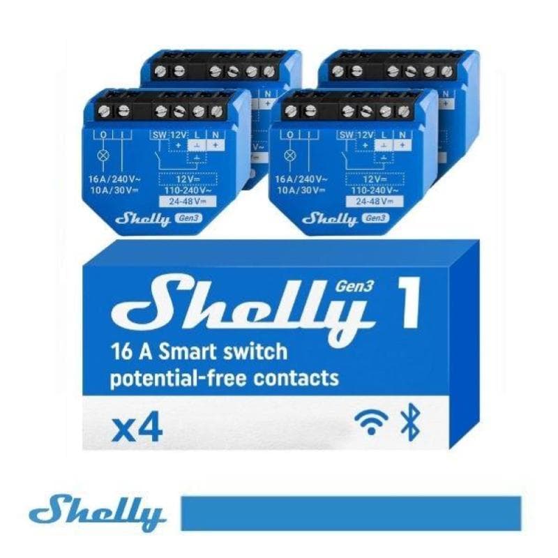 Shelly 1 Gen3 - Smart Relay contatto pulito 16A AC/DC WiFi/BT/Matter 4PACK