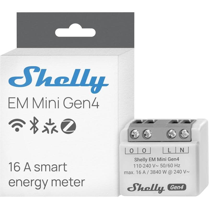Shelly EM Mini Gen4 - Misuratore di Energia Smart 16A WI-Fi+Bluet+Zigbee+Matt