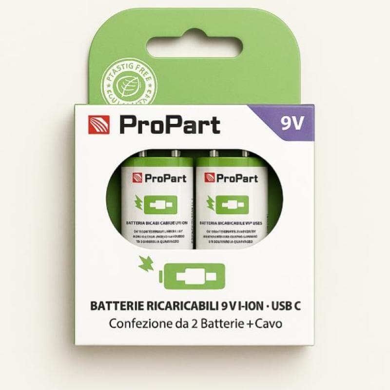 ProPart-3C Batterie 9V Ricaricabili USB-C 3700mWh Conf.2pz