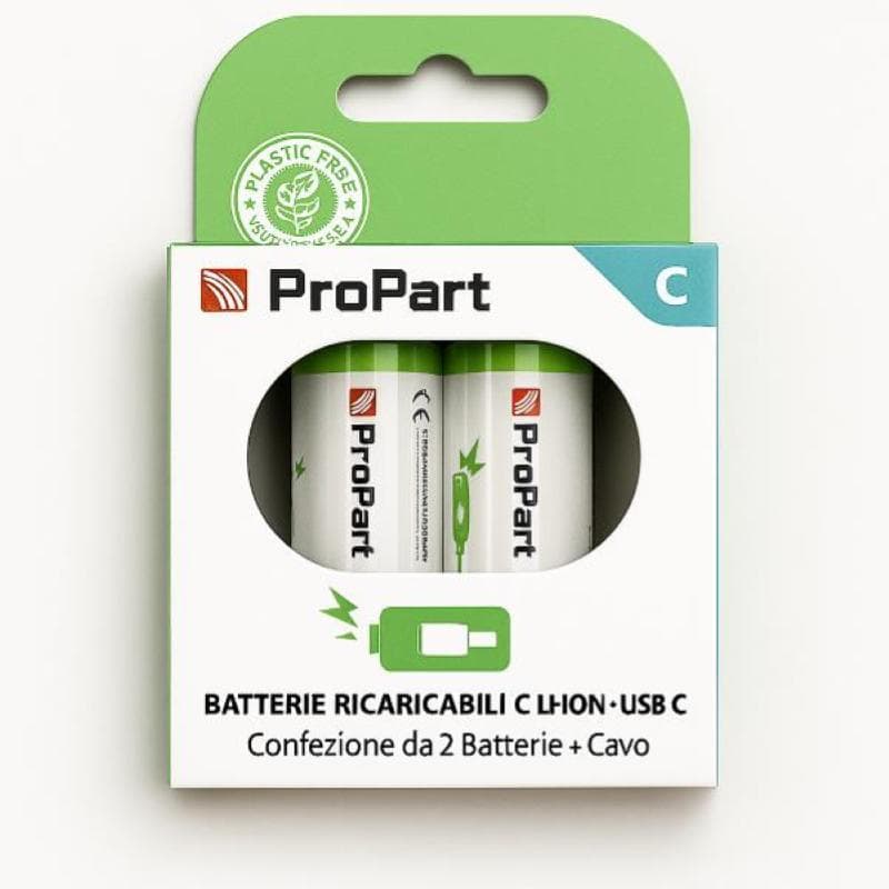 ProPart-3C Batterie C Ricaricabili USB-C 1.5V 4200mAh Conf.2pz