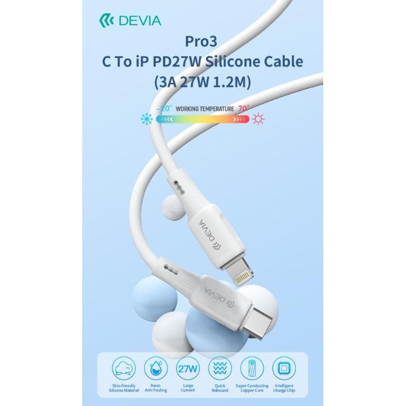 Devia Cavo in silicone Pro3 da Tipo C a Lightning PD27W 3A 37W 1,2M Bianco