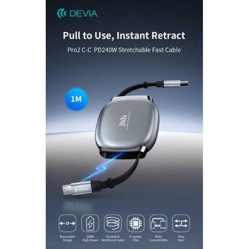 Devia Cavo USB-C a USB-C Pro2 PD 240W Estensibile Fast Charge (1 mt)