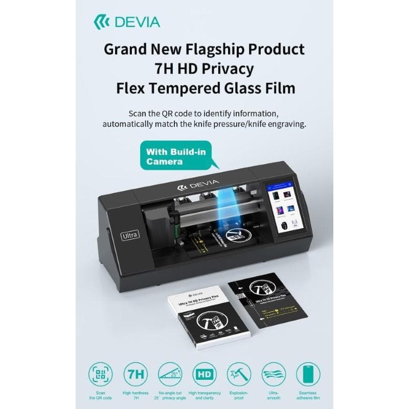 Devia Pellicola frontale in vetro temperato flessibile Privacy per Plotter Ultra 7H HD 0,43 mm 10 pezzi