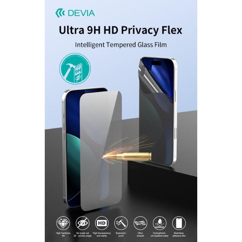 Devia Pellicola frontale in vetro temperato flessibile Privacy per Plotter Ultra 9H HD 0,45 mm 10 pezzi