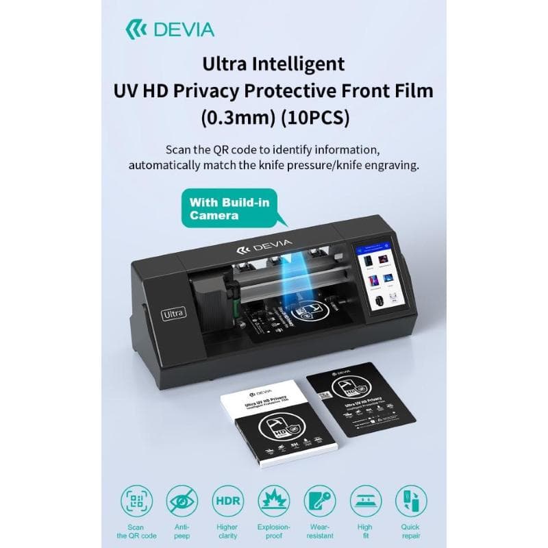 Devia Pellicola protettiva frontale scura 6H UV Privacy per Plotter Ultra 0,3 mm 10 pezzi