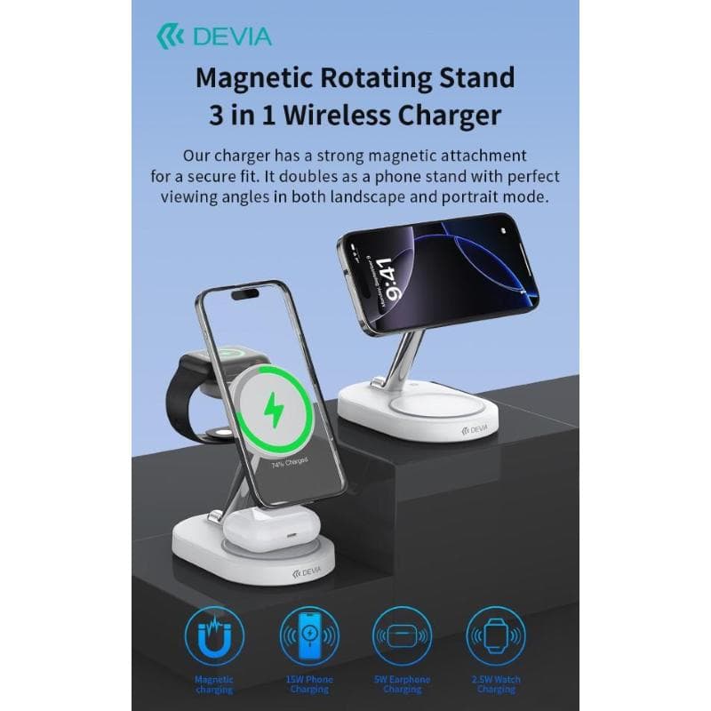 Devia Supporto Magnetico e carica wireless 15 Watt per smartphone apple watch e AirPods