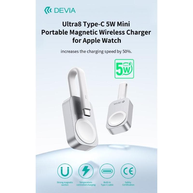 Devia Ultra8 Caricatore Wireless Magnetico Portatile Type-C da 5W per Apple Watch