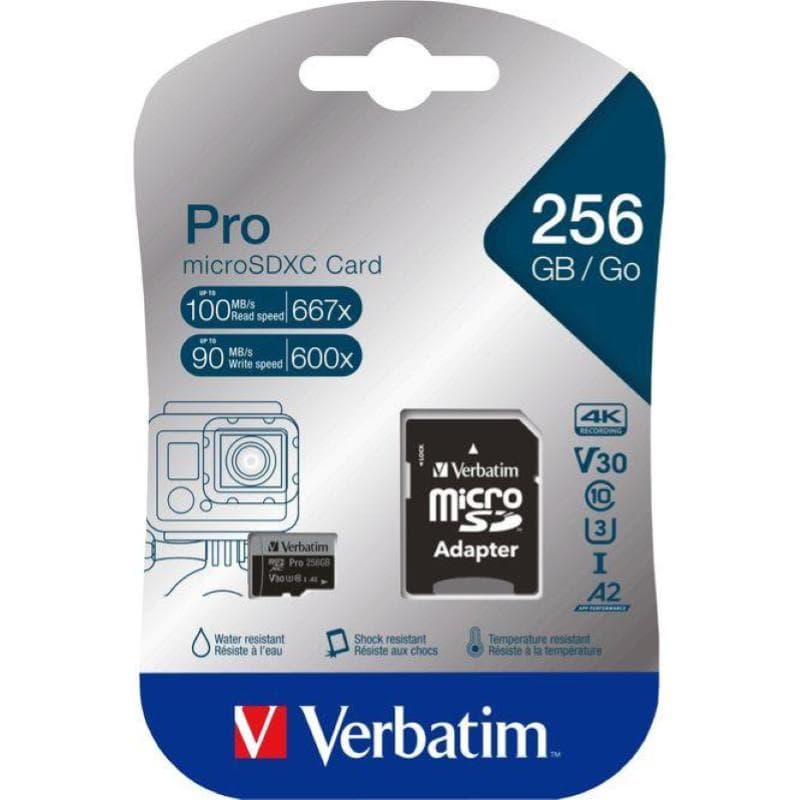 microSD 256GB VERBATIM SDXC c10 PRO U3 A2 INCL ADAPTOR