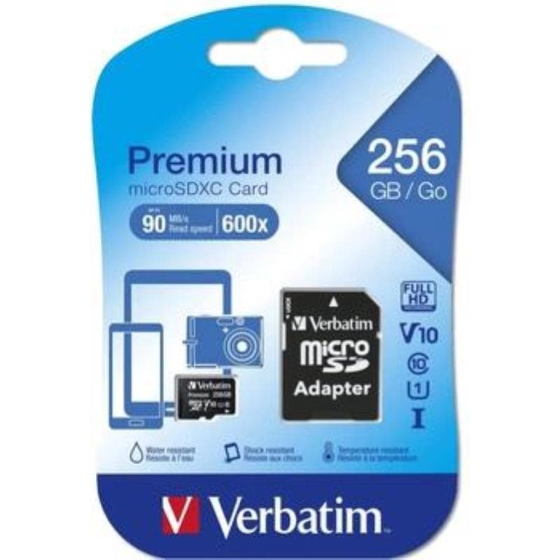 microSD 256GB VERBATIM SDXC c10 UHS-I\U1 con adattatore