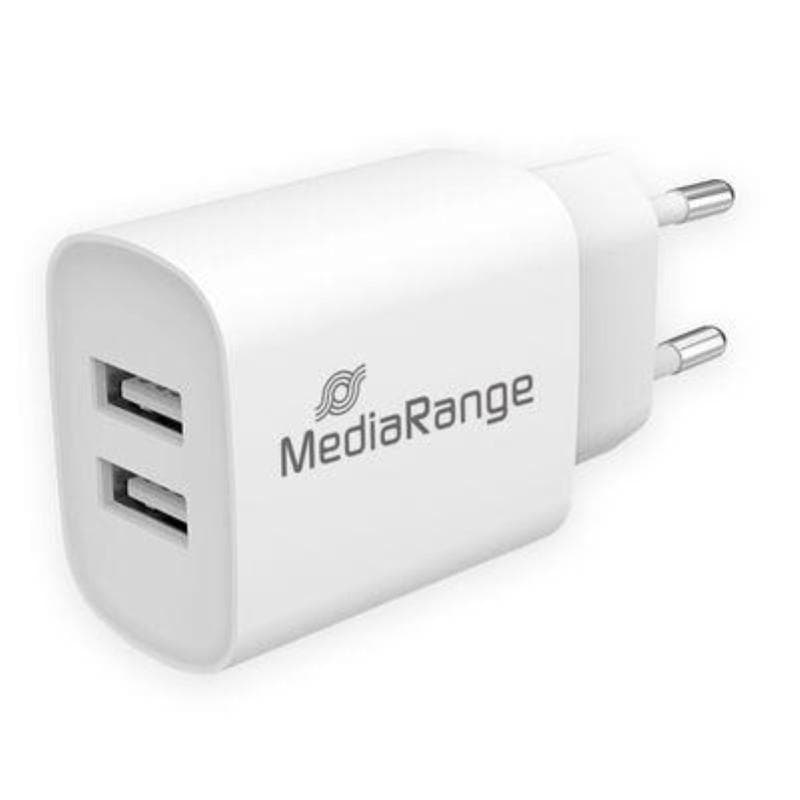 Adattatore di ricarica rapida MediaRange da 12 W (spina UE), 2 porte USB-A, bianco
