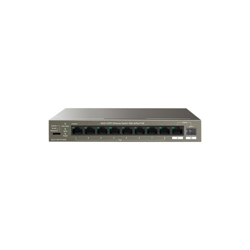 TENDA SWITCH POE UNMANAGED, 10 PORT, 8 POE, 1 SFP