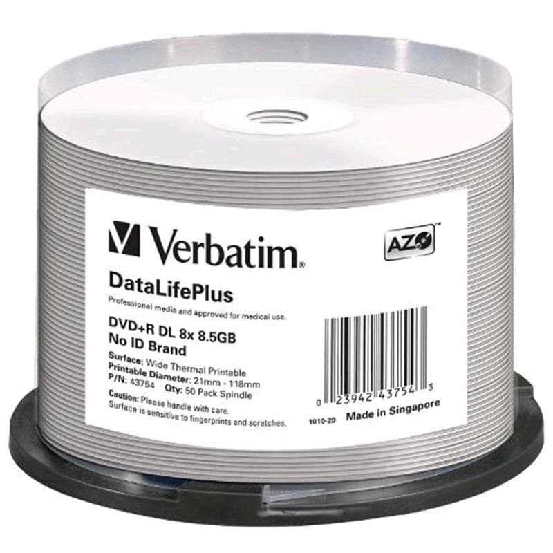 DVD+R DL 8.5GB 8x Cake 50pz VERBATIM Azo Termica Bianca 21-118