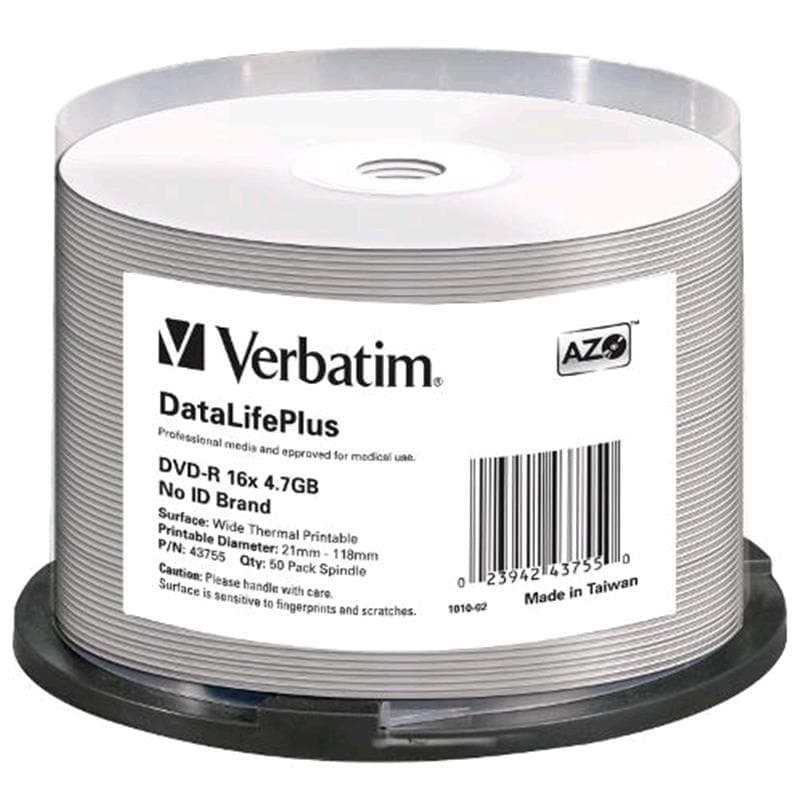 DVD-R 4.7GB 16x Cake 50pz VERBATIM Azo Termica Bianca 21-118