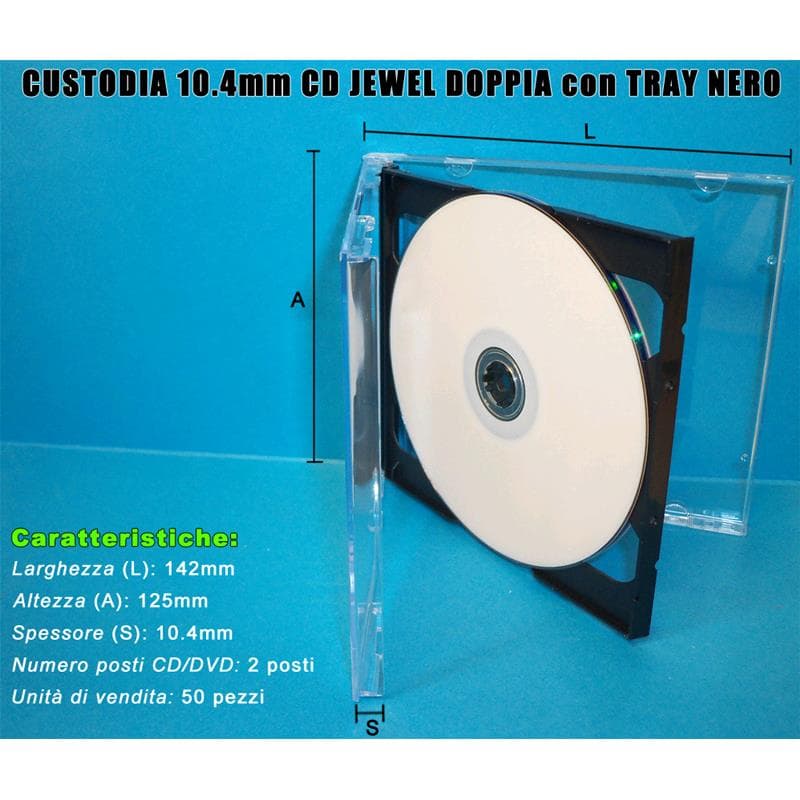 CUSTODIA 10.4mm CD JEWEL DOPPIA TRAY NERO lotto da 100pz