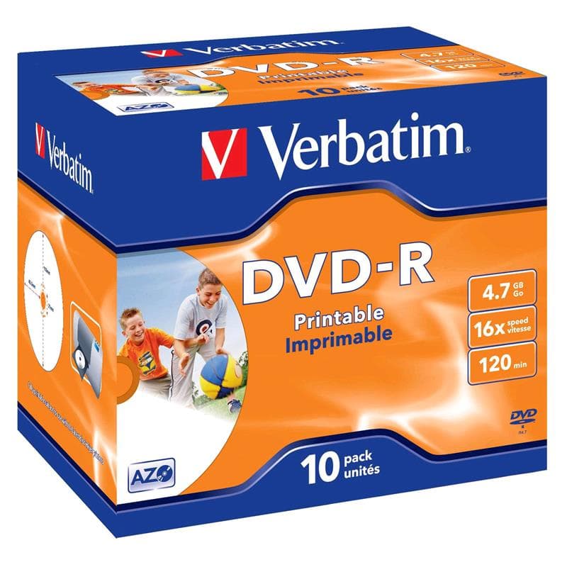 DVD-R 4.7GB 16x Jewel 10pz VERBATIM Azo InkJet Bianca 21-118 IDbrand