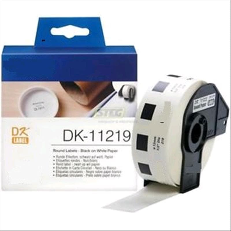 BROTHER ROTOLO da 1200 ETICHETTE ROTONDE NERO su BIANCO �12mm COMPATIBILE