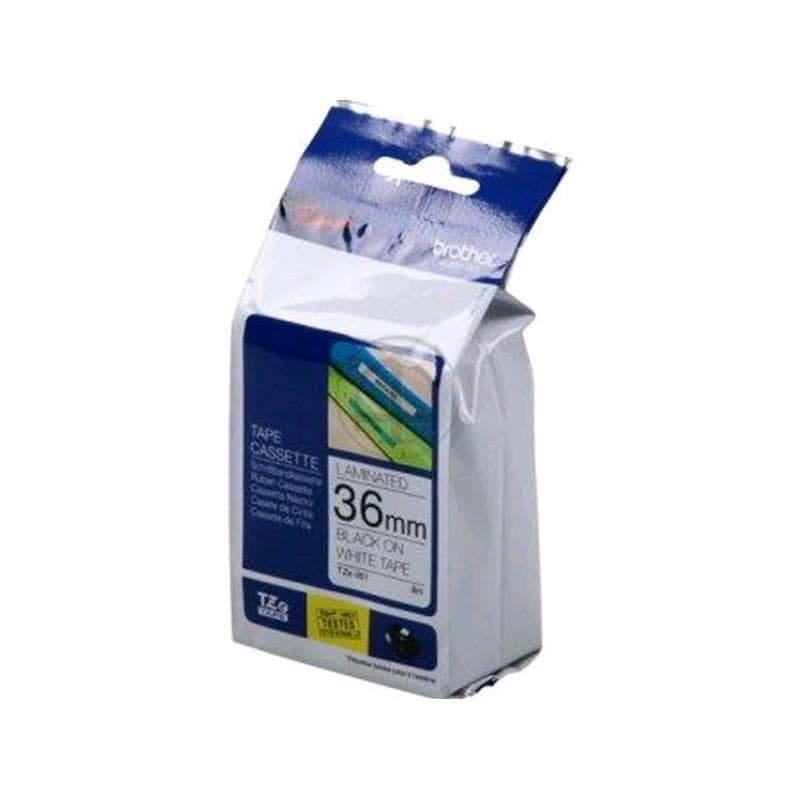 BROTHER NASTRO NERO su BIANCO 36mm x 8mt LAMINATO TZe261 ORIGINALE