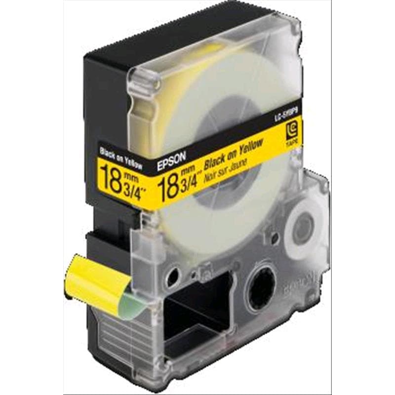 NASTRO NERO su GIALLO PASTELLO 18mm x 9mt COMPATIBILE EPSON (LC-5YBP9)