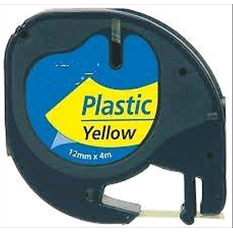 NASTRO DI PLASTICA LAMINATO NERO su GIALLO COMPATIBILE DYMO 12mm x 4mt (91222)