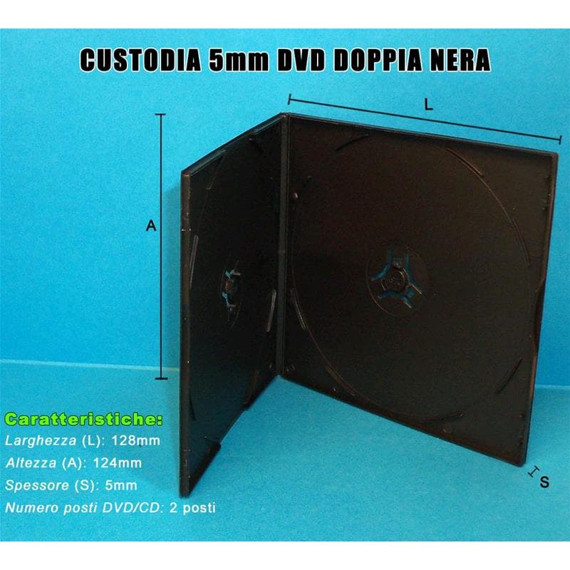 CUSTODIA 5mm in PP DOPPIA NERA QUADRATA Conf.100pz