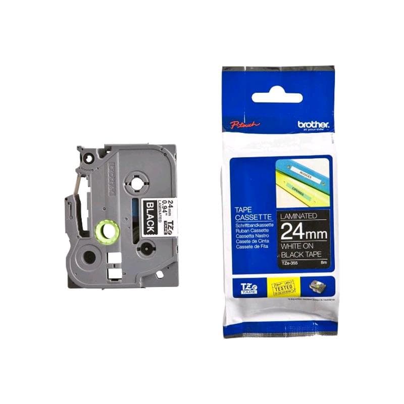 BROTHER NASTRO BIANCO su NERO 24mm x 8mt LAMINATO TZe355 ORIGINALE