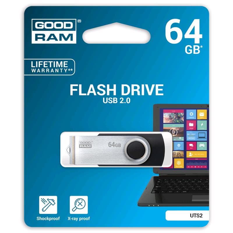 PEN DRIVE 64GB GOODRAM USB 2.0 UTS2 NERA con SWIVEL 20R/5W