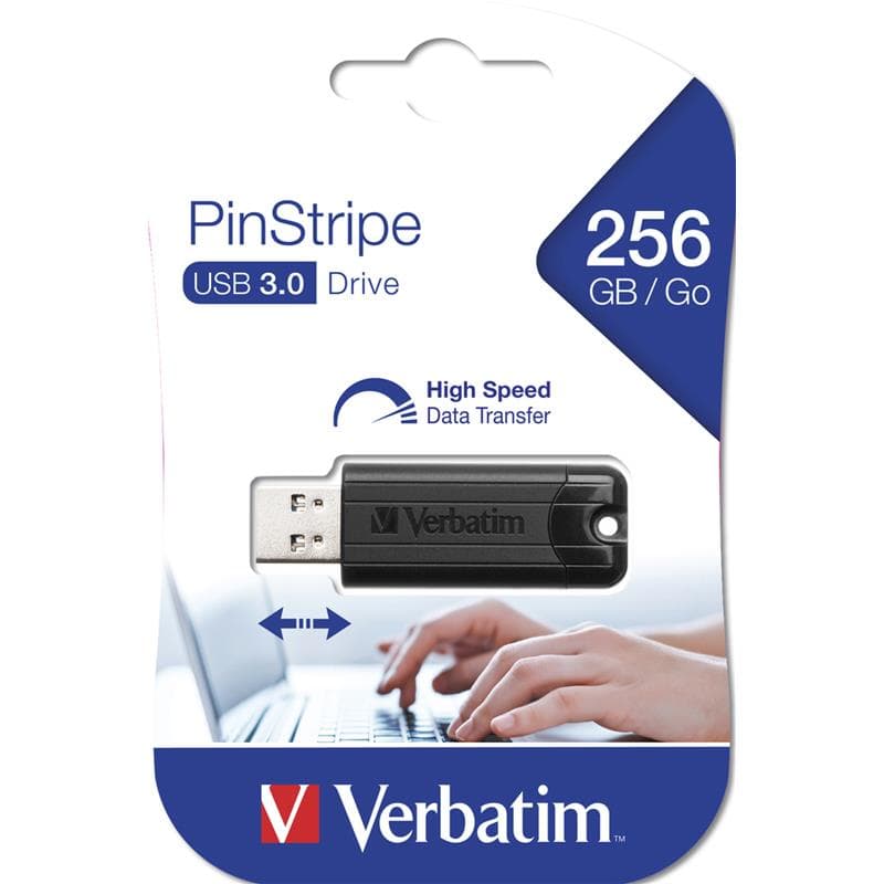 PEN DRIVE 256GB VERBATIM USB 3.0 PinStripe Nera 8R\2.5W