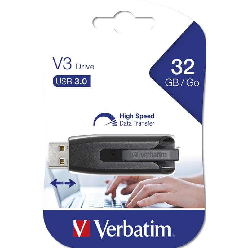 PEN DRIVE 32GB VERBATIM USB 3.2 Gen 1 V3 Slide and Lock Black\Grey