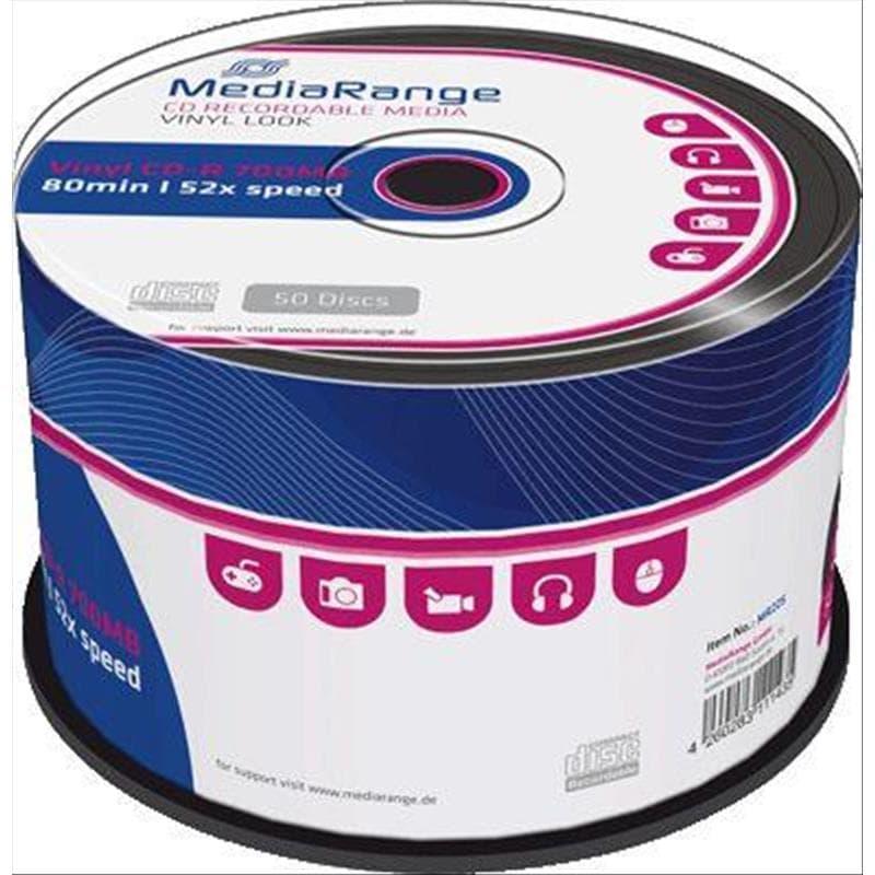CD-R 700MB 52x Cake 50pz MediaRange Vinile black dye