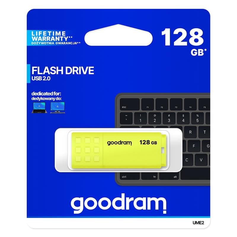 PEN DRIVE 128GB GOODRAM USB 2.0 UME2 GIALLA con CAP 20R/5W