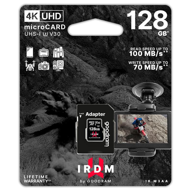 microSD 128GB GOODRAM SDXC v30 UHS-I/U3 IR-M3AA con adattatore 100R/70W