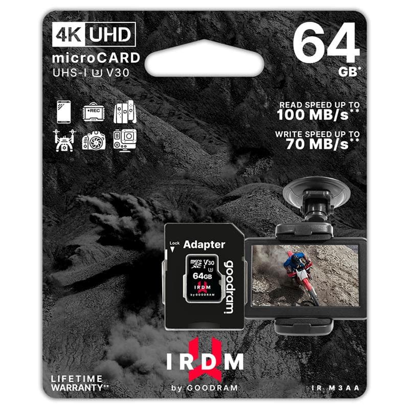microSD 64GB GOODRAM SDXC v30 UHS-I/U3 IR-M3AA con adattatore 100R/70W
