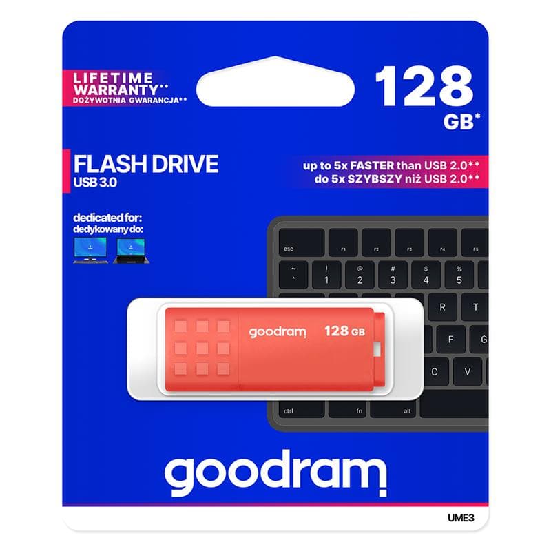PEN DRIVE 128GB GOODRAM USB 3.2 UME3 ARANCIO con CAP 60R/20W