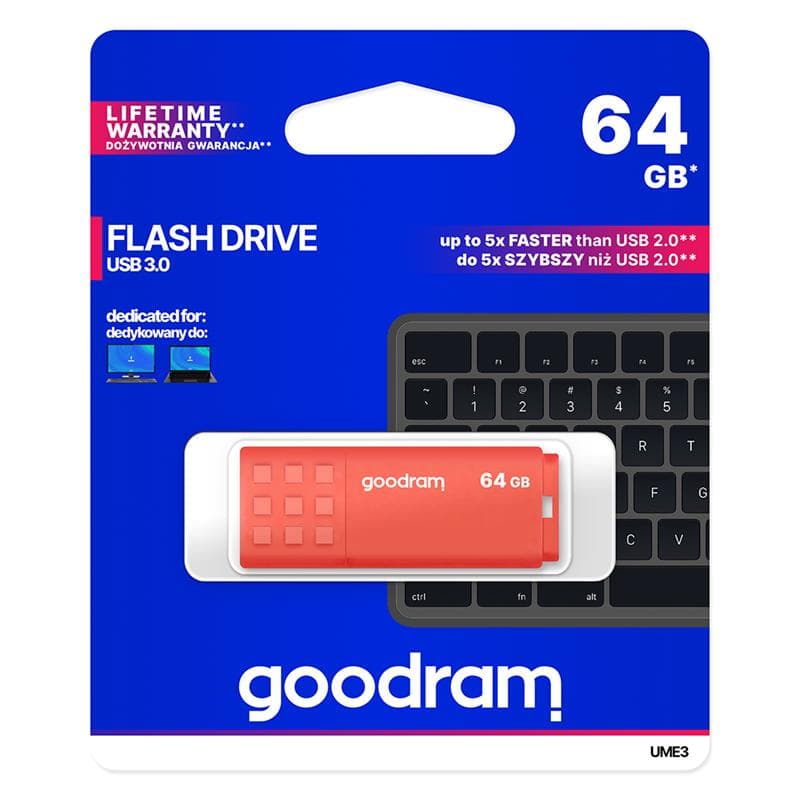 PEN DRIVE 64GB GOODRAM USB 3.2 UME3 ARANCIO con CAP 60R/20W