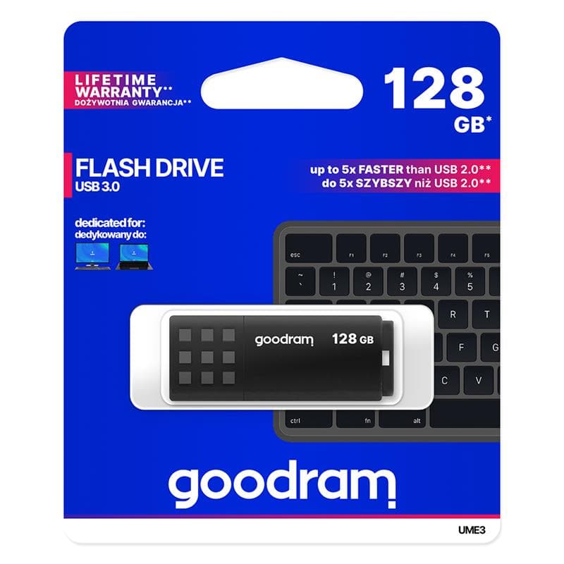 PEN DRIVE 128GB GOODRAM USB 3.2 UME3 NERA con CAP 60R/20W
