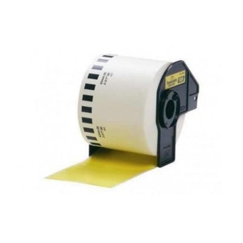 BROTHER ROTOLO continuo ETICHETTE RIMOVIBILI NERO su GIALLO 62mm x 30.48mt COMPATIBILE