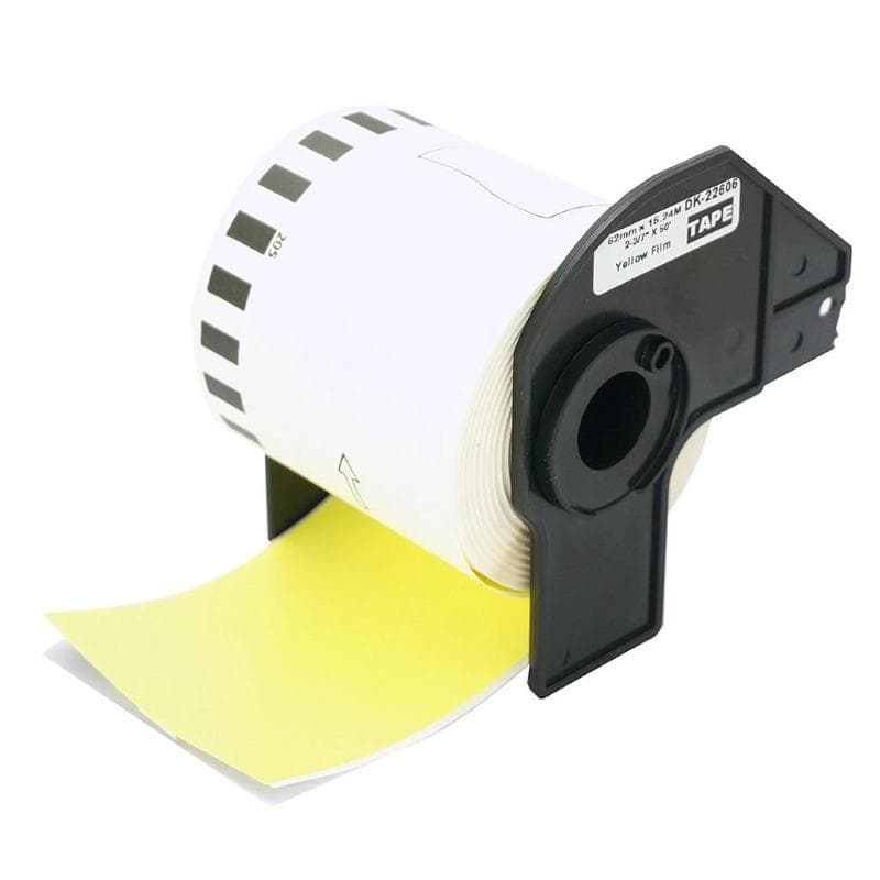 BROTHER ROTOLO continuo ETICHETTE di pellicola NERO su GIALLO 62mm x 15.24mt COMPATIBILE
