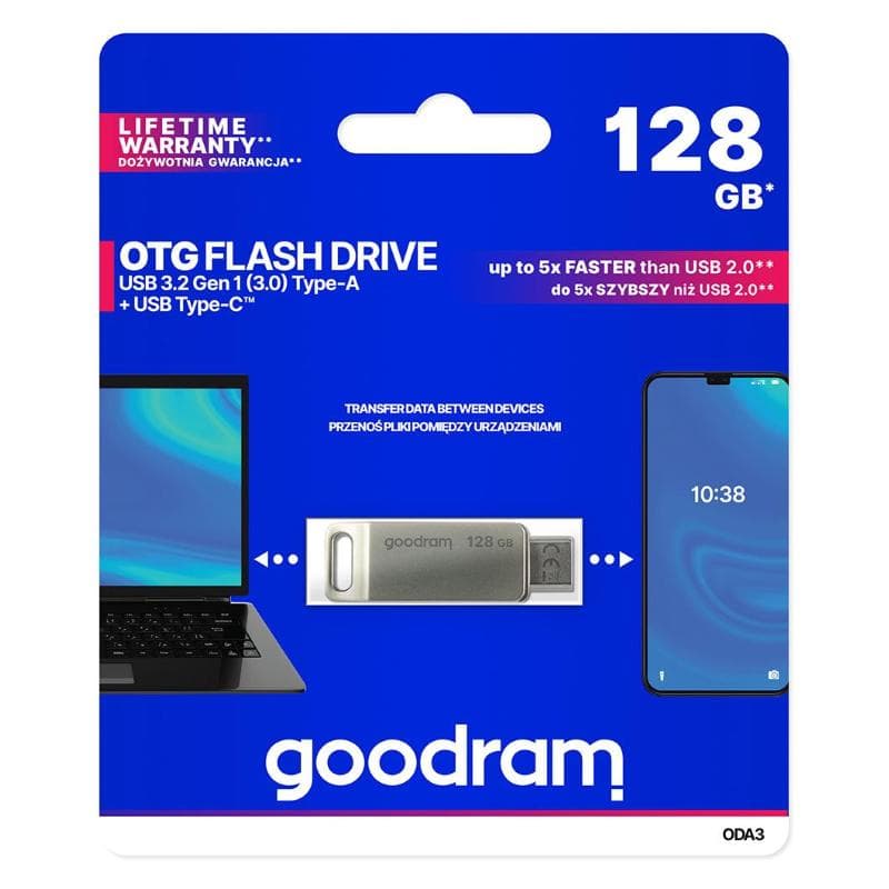 PEN DRIVE 128GB GOODRAM USB 3.2/TYPE C DualDrive ODA3 SILVER 60R/20W