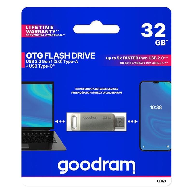 PEN DRIVE 32GB GOODRAM USB 3.2/TYPE C DualDrive ODA3 SILVER 60R/20W