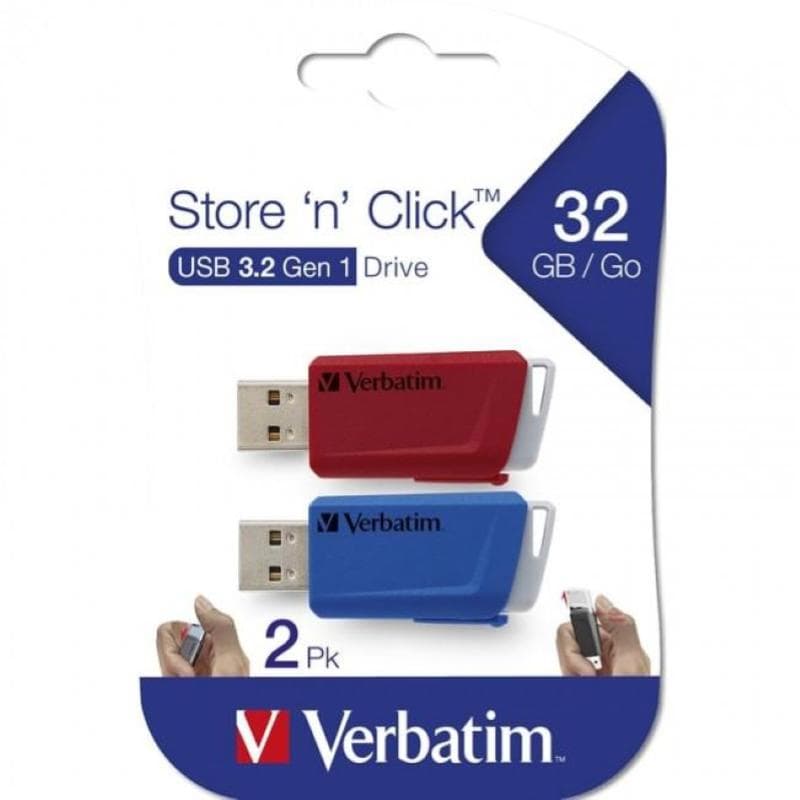 PEN DRIVE 32GB VERBATIM USB 3.0 Store'n'Click nera e blu conf.2pz