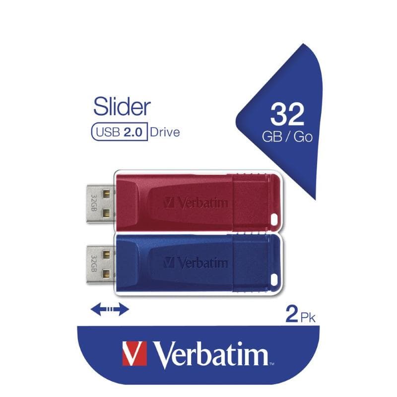PEN DRIVE 32GB VERBATIM USB 2.0 SLIDER 2 X (RED \ BLUE)