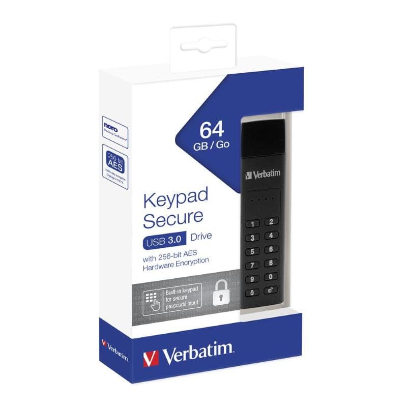PEN DRIVE 64GB VERBATIM USB 3.0 KEYPAD SECURE WITH 256-BIT AES HARDWARE ENCRYPTION USB A