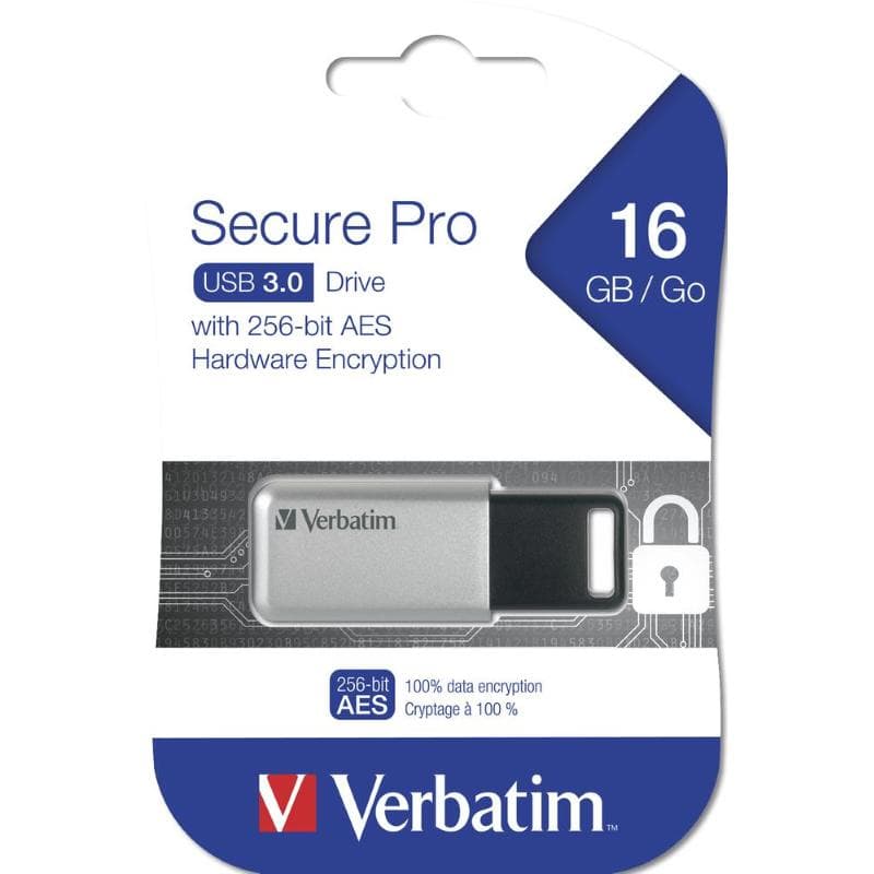 PEN DRIVE 16GB VERBATIM USB 3.0 Secure Pro WITH 256-BIT AES HARDWARE ENCRYPTION