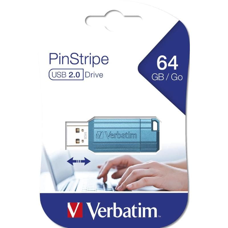 PEN DRIVE 64GB VERBATIM USB 2.0 PinStripe CARIBBEAN BLUE