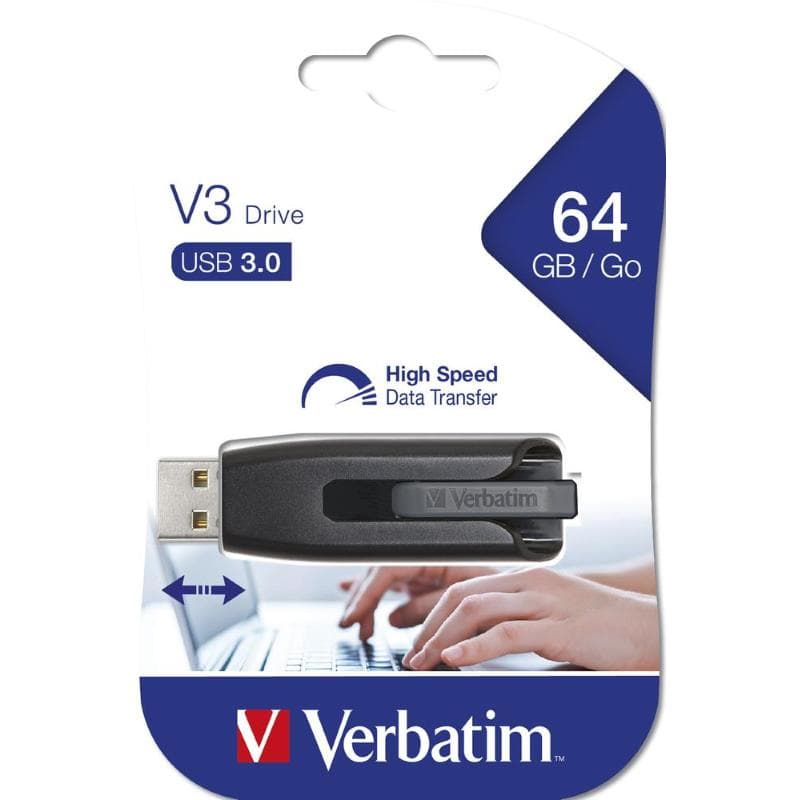 PEN DRIVE 64GB VERBATIM USB 3.2 Gen 1 V3 Slide and Lock Black\Grey