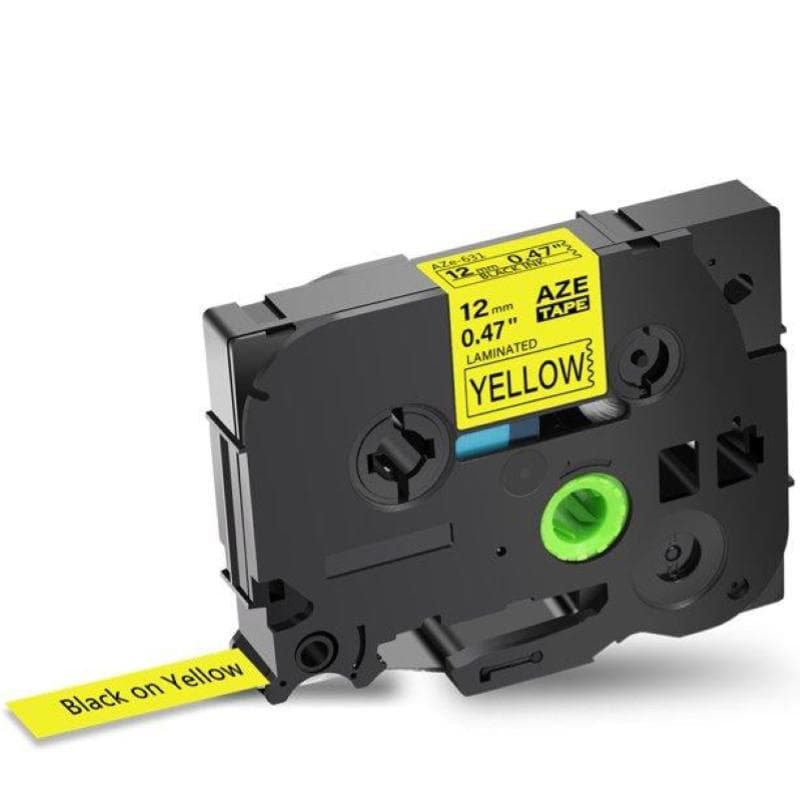 BROTHER NASTRO NERO su GIALLO 12mm x 8mt LAMINATO TZe631 COMPATIBILE