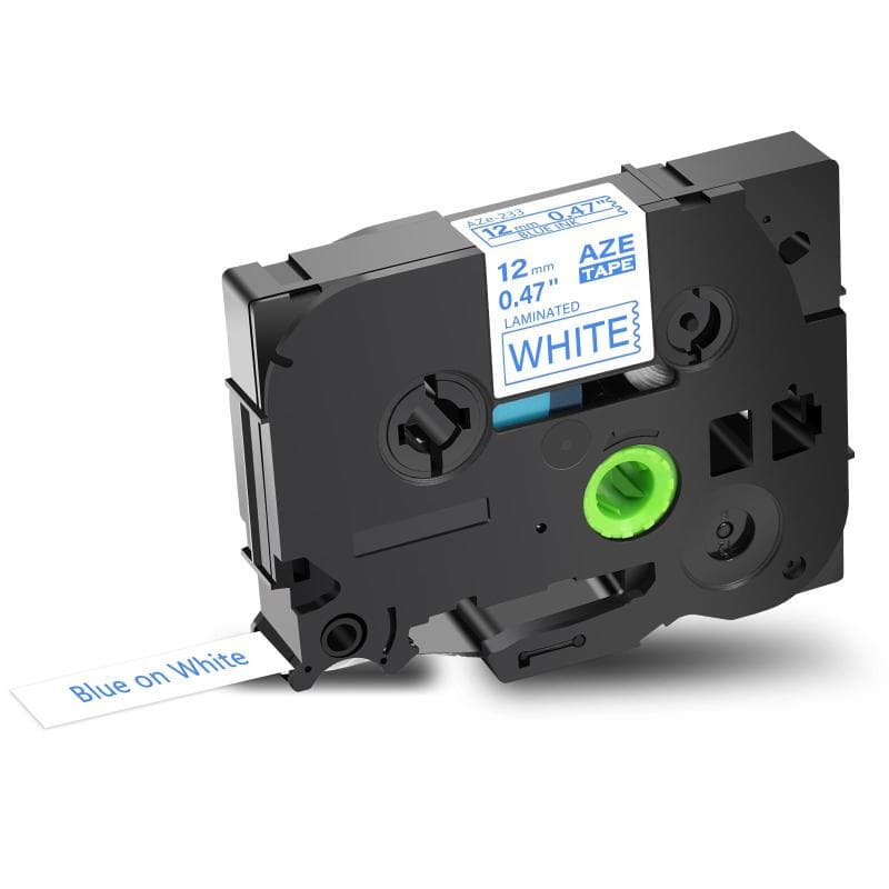 BROTHER NASTRO BLU su BIANCO 12mm x 8mt LAMINATO TZe233 COMPATIBILE