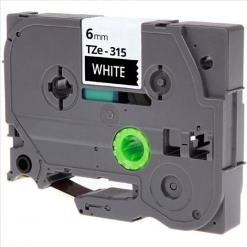 BROTHER NASTRO BIANCO su NERO 6mm x 8mt LAMINATO TZe315 COMPATIBILE
