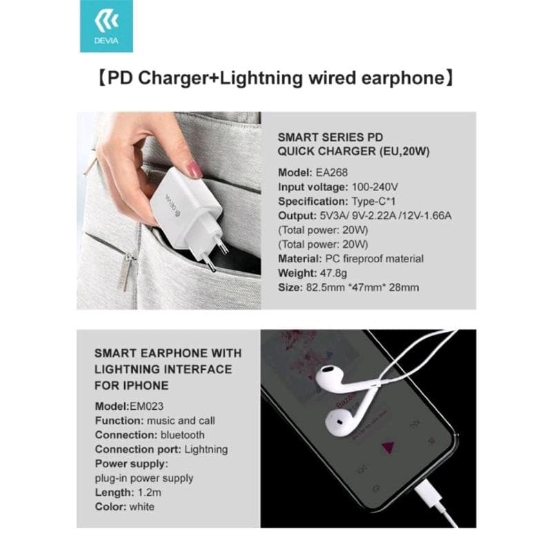 Caricatore rapido PD 20W con Auricolari lightning Bluetooth